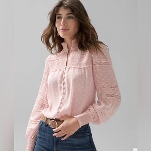 WHBM textured mixed lace blouse size medium.